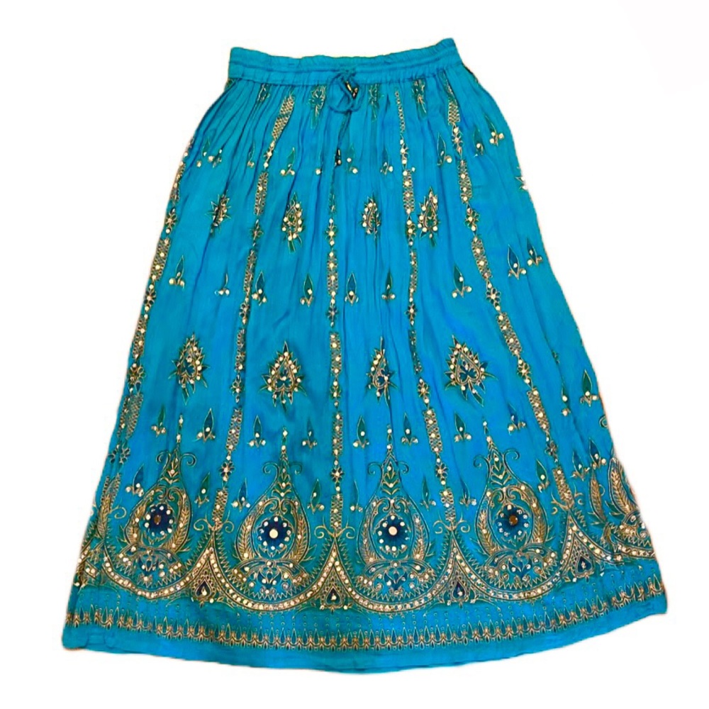 Bohemian Turquoise Maxi Skirt with Sequins